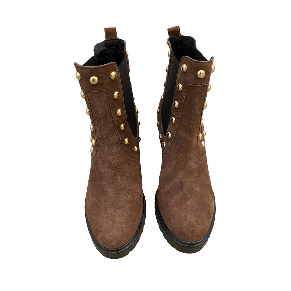 Barney's New York Womens Chelsea Suede‎ Studded Booties 37 Lug Sole Luxury Boho - Picture 5 of 9